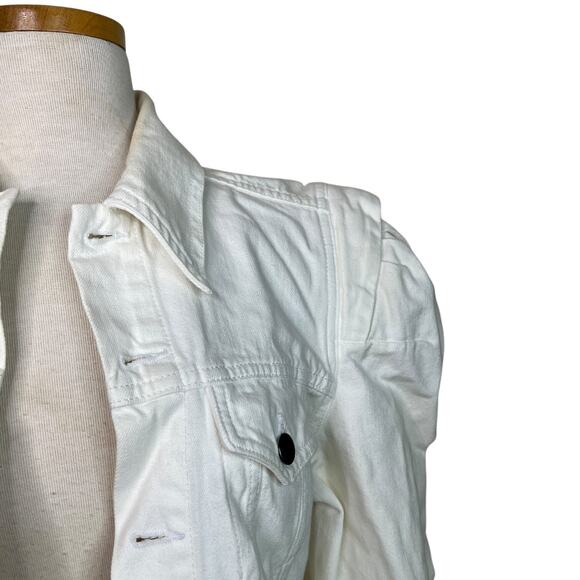FRAME Denim Rosette Puff Sleeve Denim Jacket Rumpled Blanc White Small - Picture 4 of 8